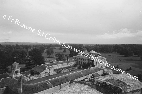 CORBALTON HALL  LOOKING DOWN FROM TOWER HOUSE AND GREAT COURTYARD WITH WALLED GARDEN